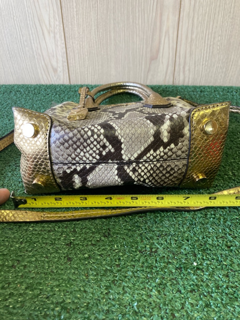 Michael Kors Gold and Brown Snakeskin-Print Satchel (OKPM-04-058) - Picture 3 of 11